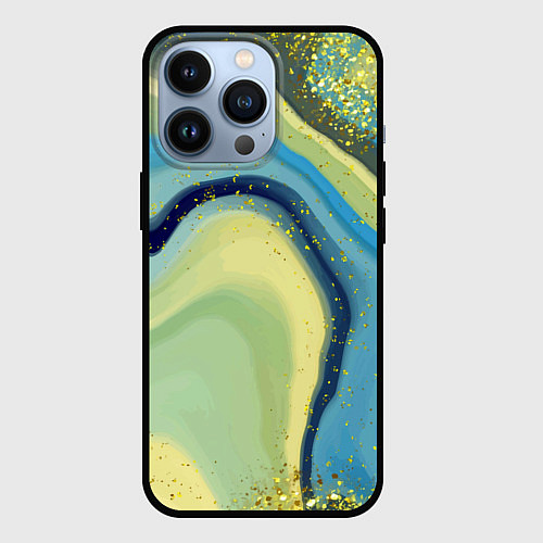 Чехол iPhone 13 Pro Сине-зеленый агат / 3D-Черный – фото 1