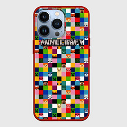 Чехол iPhone 13 Pro Minecraft - пиксельные персонажи