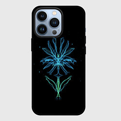 Чехол iPhone 13 Pro Неоновый цветок на черном фоне