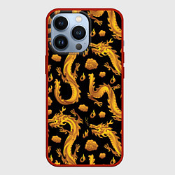 Чехол для iPhone 13 Pro Golden dragons, цвет: 3D-красный