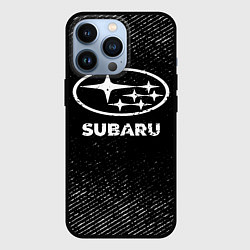 Чехол для iPhone 13 Pro Subaru с потертостями на темном фоне, цвет: 3D-черный