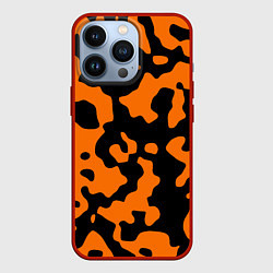 Чехол для iPhone 13 Pro Чёрные абстрактные пятна на оранжевом фоне, цвет: 3D-красный