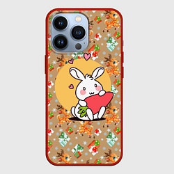 Чехол iPhone 13 Pro Новогодний зайчик с морковкой