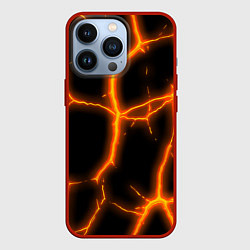 Чехол для iPhone 13 Pro Оранжевые неоновые трещины, цвет: 3D-красный