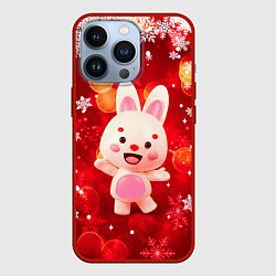 Чехол для iPhone 13 Pro Зайчик и снегопад, цвет: 3D-красный