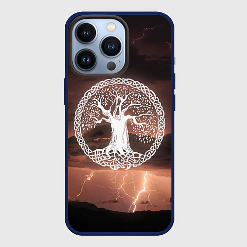 Чехол iPhone 13 Pro Yggdrasil white rune / 3D-Тёмно-синий – фото 1