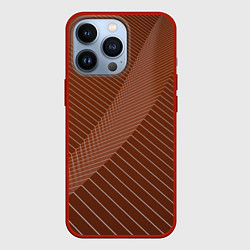 Чехол для iPhone 13 Pro Абстрактные белые линии на коричневом паттерне, цвет: 3D-красный