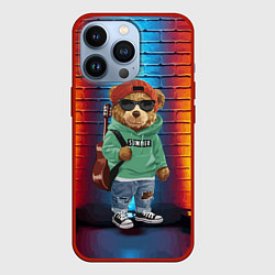 Чехол для iPhone 13 Pro Мишка гитарист, цвет: 3D-красный