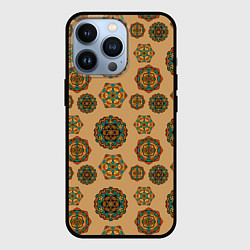 Чехол для iPhone 13 Pro Мандалы на бежевом фоне, цвет: 3D-черный