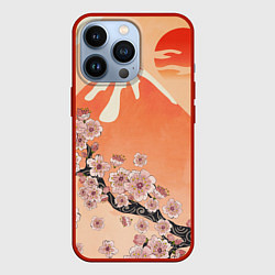 Чехол iPhone 13 Pro Ветка цветущей сакуры и вулкан