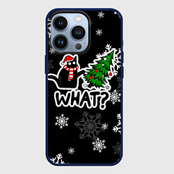 Чехол для iPhone 13 Pro What котик роняет ёлку, цвет: 3D-тёмно-синий