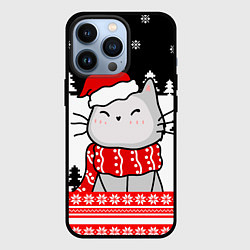 Чехол для iPhone 13 Pro Новогодний свитер с котиком, цвет: 3D-черный