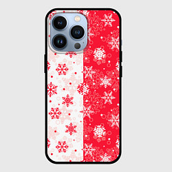 Чехол для iPhone 13 Pro Снежинки красно-белые, цвет: 3D-черный