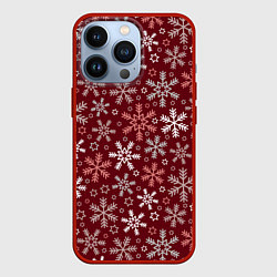 Чехол для iPhone 13 Pro Новогодний узор из снежинок, цвет: 3D-красный