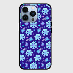 Чехол для iPhone 13 Pro Снежинки со звездами в синем небе, цвет: 3D-черный