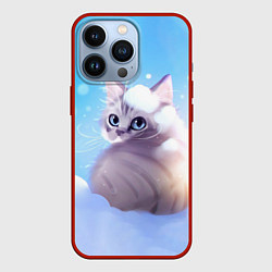 Чехол для iPhone 13 Pro Заснеженный котик, цвет: 3D-красный