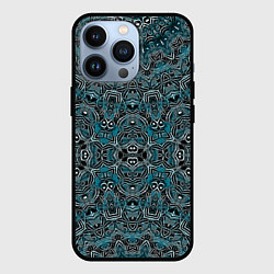 Чехол для iPhone 13 Pro Синий , белый орнамент на черном, цвет: 3D-черный