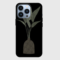Чехол для iPhone 13 Pro Крупные листья в вазе на чёрном фоне, цвет: 3D-черный