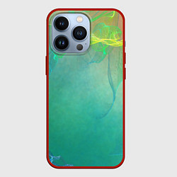 Чехол для iPhone 13 Pro Абстрактный дизайн зеленые всполохи, цвет: 3D-красный