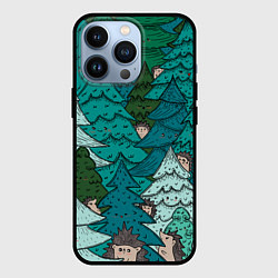 Чехол для iPhone 13 Pro Ежи в еловом лесу, цвет: 3D-черный
