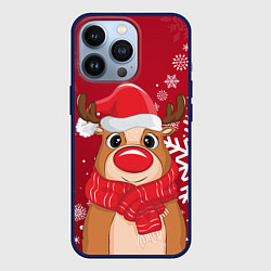 Чехол для iPhone 13 Pro Новогодний олень и снежинки, цвет: 3D-тёмно-синий