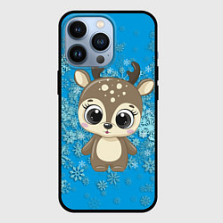 Чехол для iPhone 13 Pro Милый олень и пушистые снежинки, цвет: 3D-черный