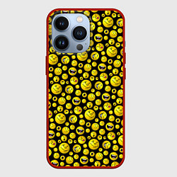 Чехол для iPhone 13 Pro Шарики эмодзи на черном, цвет: 3D-красный