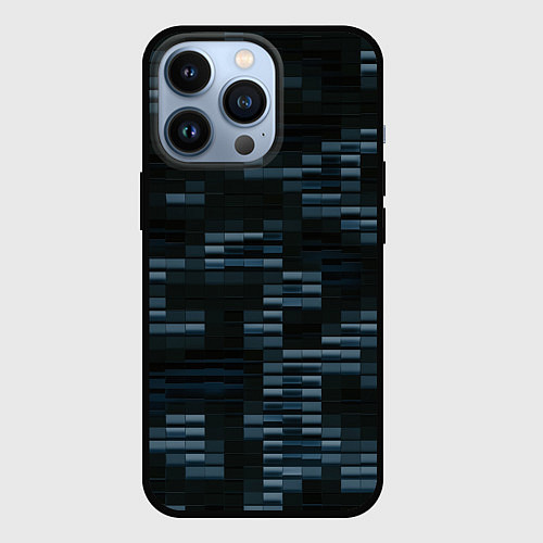 Чехол iPhone 13 Pro Чёрные и синие блоки во тьме / 3D-Черный – фото 1