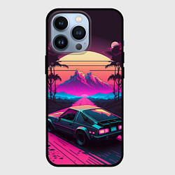 Чехол для iPhone 13 Pro Synthwave car and mountains, цвет: 3D-черный