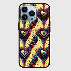 Чехол для iPhone 13 Pro Паттерн яркие сердца, цвет: 3D-черный