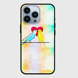 Чехол для iPhone 13 Pro Влюбленные волнистые попугайчики, цвет: 3D-черный