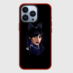 Чехол для iPhone 13 Pro Wednesday чёрная кошка, цвет: 3D-красный