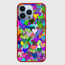 Чехол iPhone 13 Pro Орнамент из разноцветных сердечек - валентинка