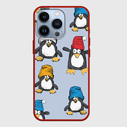 Чехол для iPhone 13 Pro Смешные пингвины, цвет: 3D-красный
