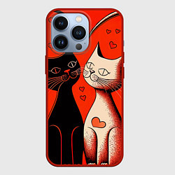 Чехол для iPhone 13 Pro Влюблённые кошки на красном фоне, цвет: 3D-красный