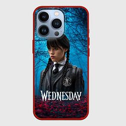 Чехол для iPhone 13 Pro Wednesday таинственный лес, цвет: 3D-красный