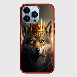 Чехол для iPhone 13 Pro Волк в золотой короне, цвет: 3D-красный