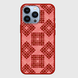 Чехол для iPhone 13 Pro Квадратный орнамент, цвет: 3D-красный