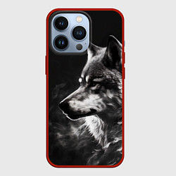 Чехол для iPhone 13 Pro Волк в белом дыму, цвет: 3D-красный