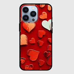 Чехол для iPhone 13 Pro Красные сердца на красном фоне, цвет: 3D-черный