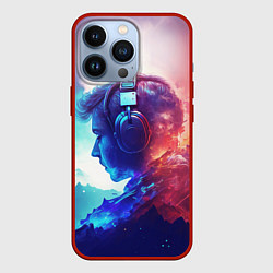 Чехол для iPhone 13 Pro Парень в наушниках, цвет: 3D-красный