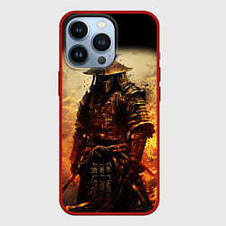 Чехол для iPhone 13 Pro Самурай и огонь, цвет: 3D-красный