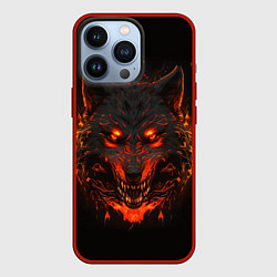 Чехол для iPhone 13 Pro Морда огненного волка, цвет: 3D-красный