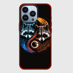 Чехол для iPhone 13 Pro Инь-янь еноты, цвет: 3D-красный