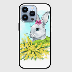 Чехол для iPhone 13 Pro Весенний кролик с букетом цветов, цвет: 3D-черный