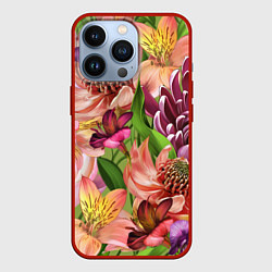 Чехол для iPhone 13 Pro Райские цветы, цвет: 3D-красный