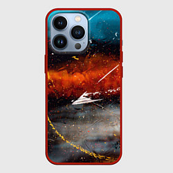 Чехол для iPhone 13 Pro Серый, оранжевый и синий туманы и краски, цвет: 3D-красный