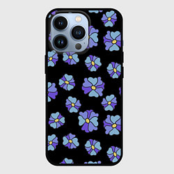 Чехол для iPhone 13 Pro Дудл цветы на черном - паттерн, цвет: 3D-черный
