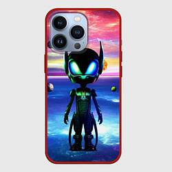 Чехол для iPhone 13 Pro Детёныш пришельца - нейросеть - неон, цвет: 3D-красный