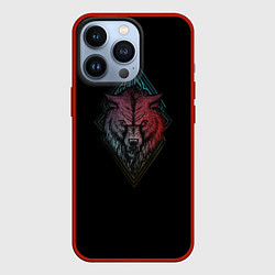 Чехол для iPhone 13 Pro Неоновый разноцветный волк, цвет: 3D-красный